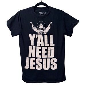 Spencers Y'all Need Jesus Graphic T-Shirt Black Short Sleeve Small Humor Tee